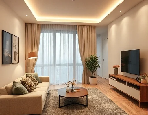 a modern and cozy apartment interior design featuring creative renovation ideas, stylish furniture, soft ambient lighting, minimalist color palette, and decorative decor elements, high-quality photography style